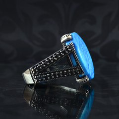 Blue Turquoise Stone 925 Sterling Silver Men Ring