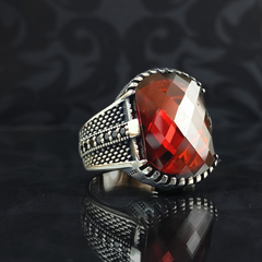 Red Ruby Gemstone 925 Solid Silver Men Ring