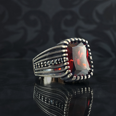 Men Handmade Red Ruby Stone 925 Sterling Silver Ring