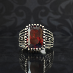 Men Handmade Red Ruby Stone 925 Sterling Silver Ring