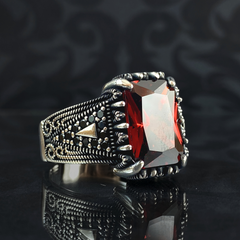 Red Ruby Stone 925 Sterling Silver Men Ring