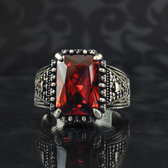 Red Ruby Stone 925 Sterling Silver Men Ring