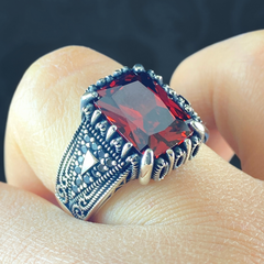 Red Ruby Stone 925 Sterling Silver Men Ring