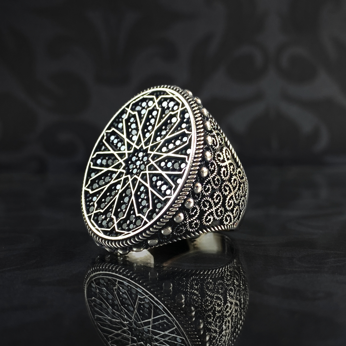 Hand Engraved 925 Sterling Silver Men Large Ring