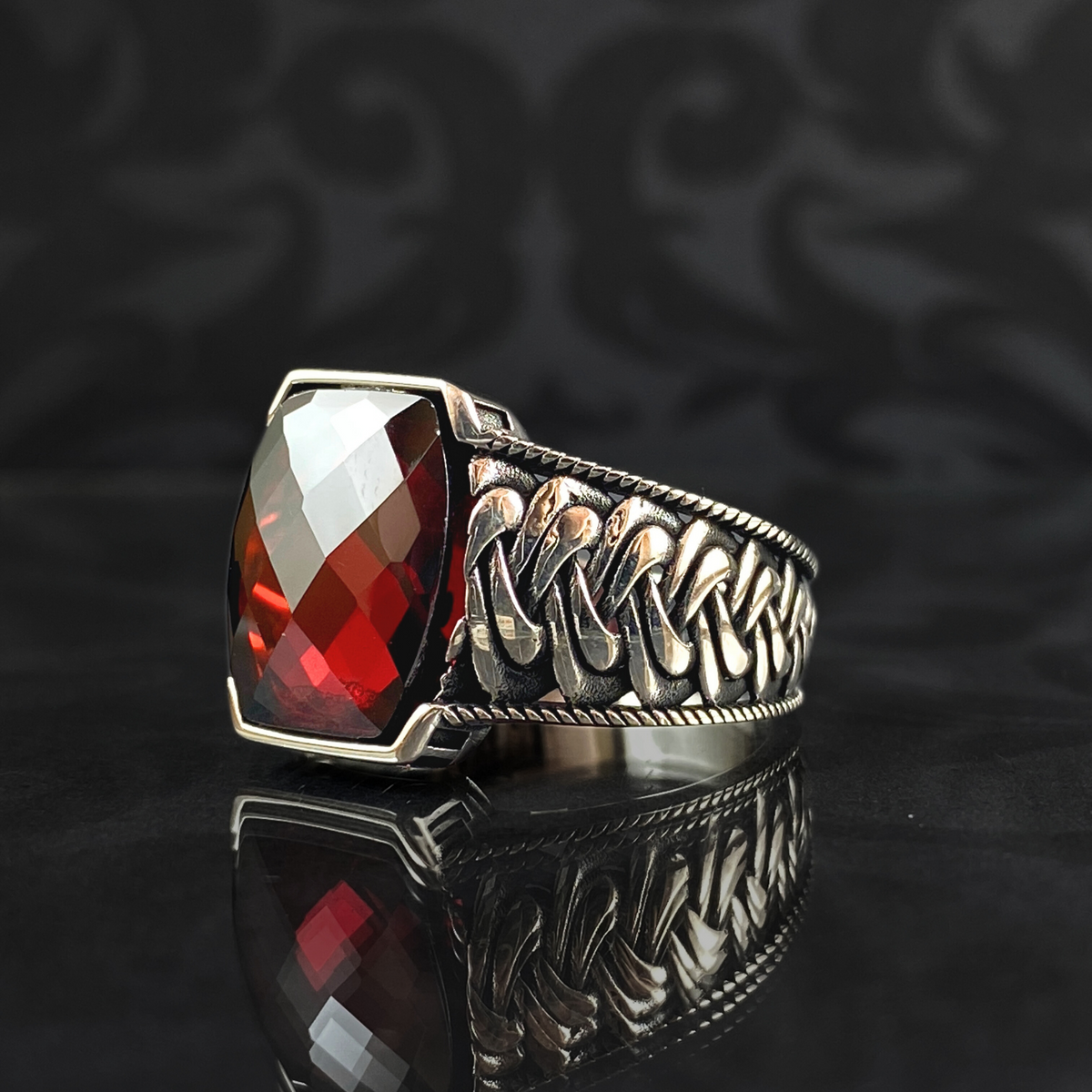 Men Handmade 925 Sterling Silver Ruby Stone Ring