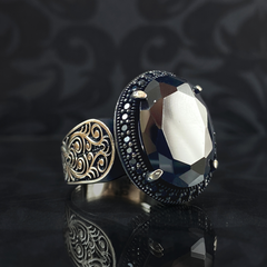 Oval Black Onyx Stone 925 Sterling Silver Men Handmade Ring