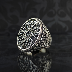 Hand Engraved 925 Sterling Silver Men Large Ring