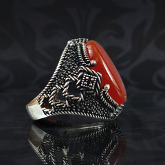 Red Agate Gemstone 925 Sterling Silver Men Rİng