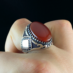 Turkish Handmade Red Agate Gemstone 925 Sterling Silver Ring