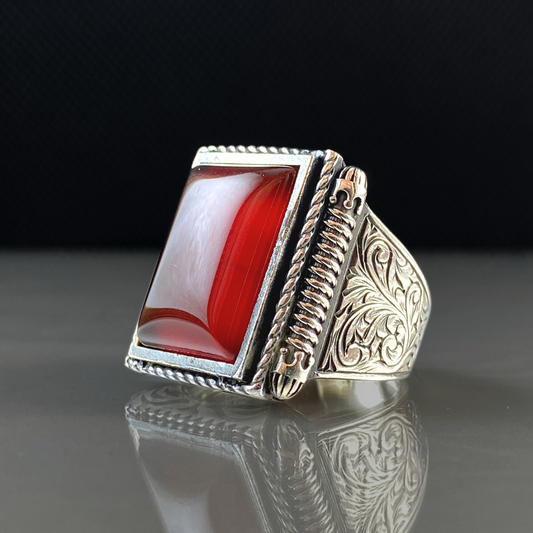 Red Agate Stone 925 Sterling Silver Men Handmade Ring