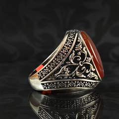 Red Agate Gemstone 925 Sterling Silver Men Ring