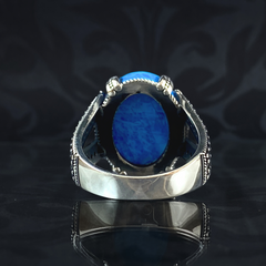 Blue Turquoise Stone 925 Sterling Silver Men Ring