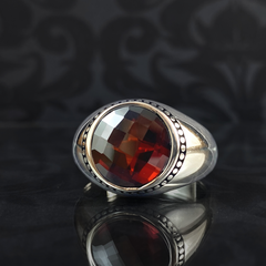 Round Red Ruby Stone 925 Sterling Silver Men Handmade Ring