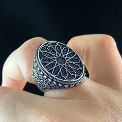 Hand Engraved 925 Sterling Silver Men Large Ring