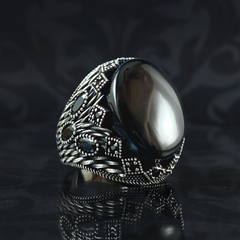 Oval Black Onyx Stone 925 Sterling Silver Men Ring