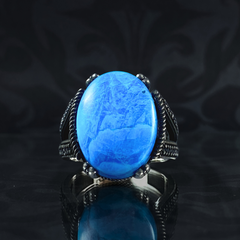 Blue Turquoise Stone 925 Sterling Silver Men Ring