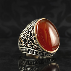 Red Agate Gemstone 925 Sterling Silver Men Ring