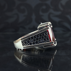 Red Ruby Gemstone 925 Solid Silver Men Ring