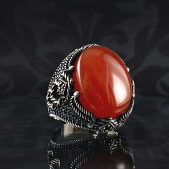 Red Agate Gemstone 925 Sterling Silver Men Rİng