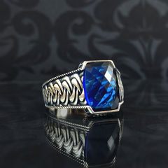 925 Sterling Silver Sapphire Stone Men Handmade Ring