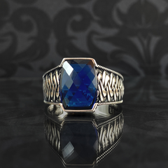 925 Sterling Silver Sapphire Stone Men Handmade Ring