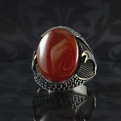 Sword Zulfigar Vintage Red Turkish Handmade 925 Solid Silver Ring