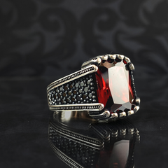 Red Ruby Gemstone 925 Solid Silver Men Ring