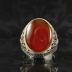 Red Agate Gemstone 925 Sterling Silver Men Ring