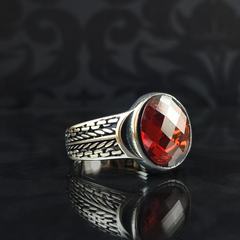 Men Handmade Red Ruby Stone 925 Sterling Silver Ring