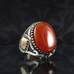 Turkish Handmade Red Agate Gemstone 925 Sterling Silver Ring