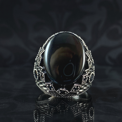 Oval Black Onyx Stone 925 Sterling Silver Men Ring