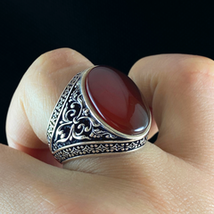 Red Agate Gemstone 925 Sterling Silver Men Ring