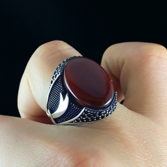 Sword Zulfigar Vintage Red Turkish Handmade 925 Solid Silver Ring