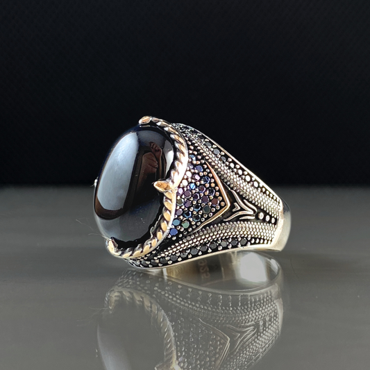 Classic Onyx Stone 925 Sterling Silver Men Ring