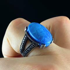 Blue Turquoise Stone 925 Sterling Silver Men Ring