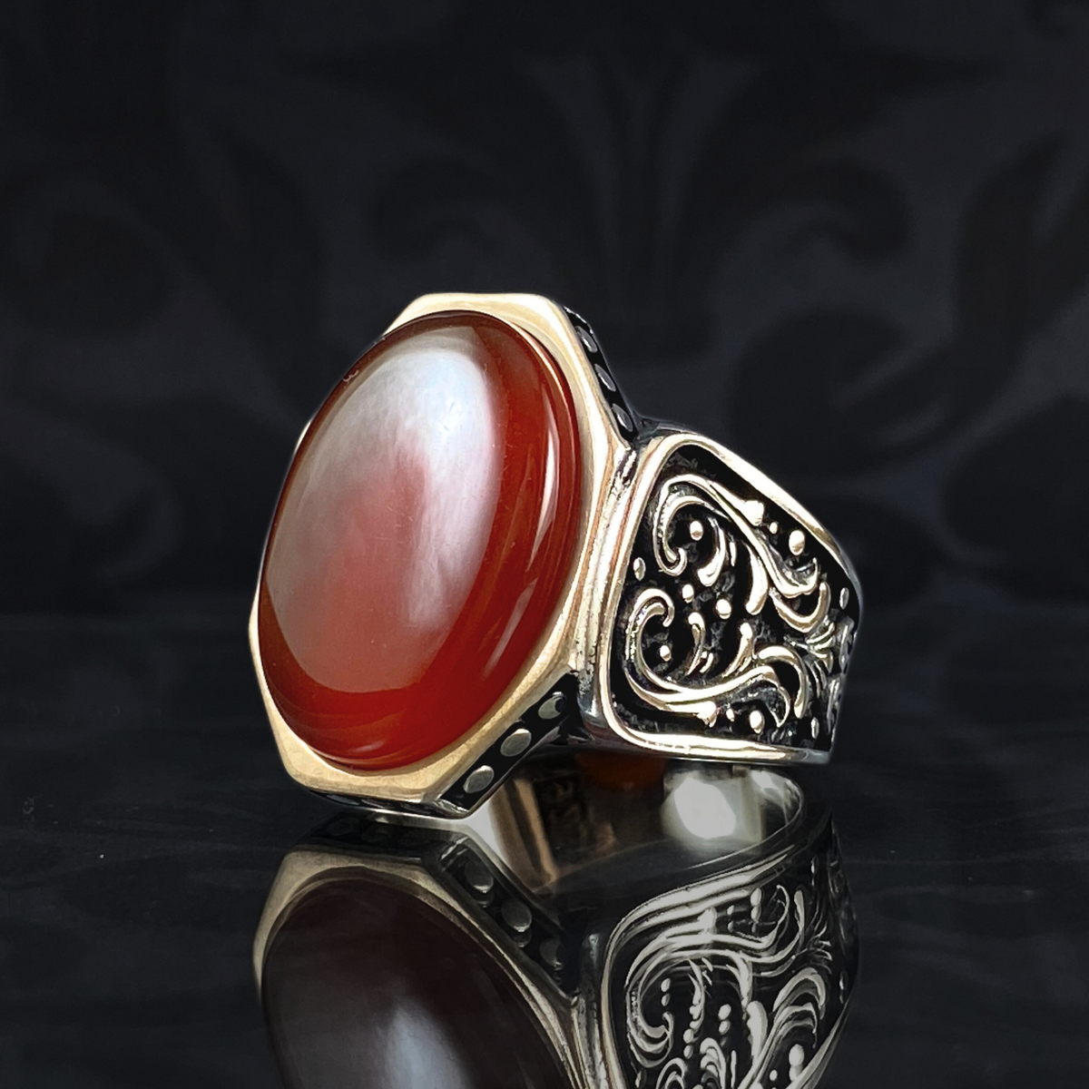 Red Agate Gemstone 925 Sterling Silver Red Color Men Ring