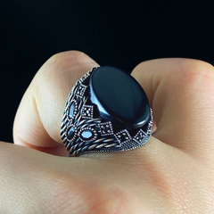 Oval Black Onyx Stone 925 Sterling Silver Men Ring