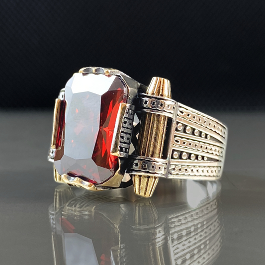 Red Ruby Gemstone 925 Solid Silver Men Ring