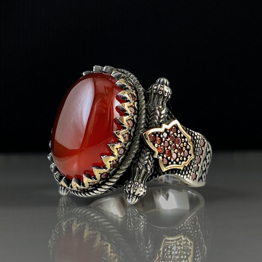 Red Color Agate Stone 925 Sterling Silver Men Handmade Ring