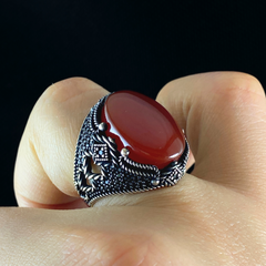 Red Agate Gemstone 925 Sterling Silver Men Rİng