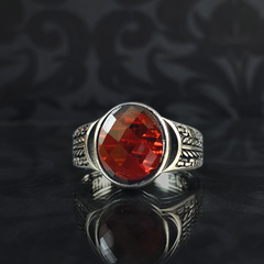 Men Handmade Red Ruby Stone 925 Sterling Silver Ring