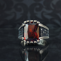 Red Ruby Gemstone 925 Solid Silver Men Ring