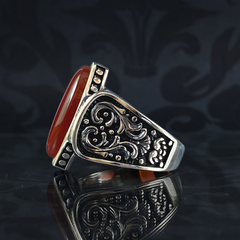 Red Agate Gemstone 925 Sterling Silver Red Color Men Ring