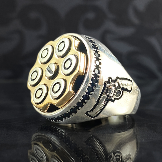 6 Bullets Gun Rotating 925 Sterling Silver Ring