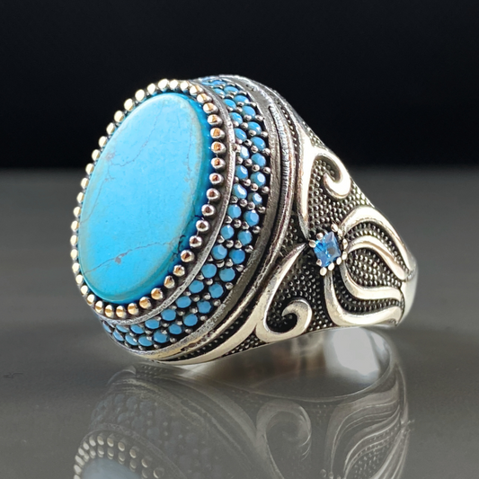 Turquoise Gemstone 925 Solid Silver Men Handmade Ring