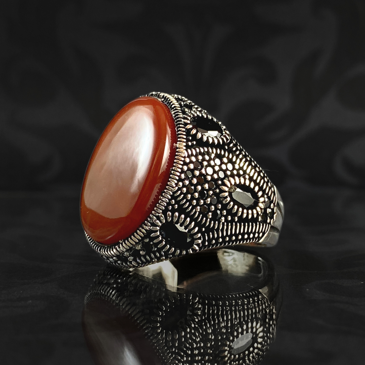 Red Agate Stone 925 Solid Silver Men Handmade Ring