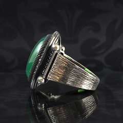 Green Agate Stone 925 Sterling Silver Men Handmade Ring