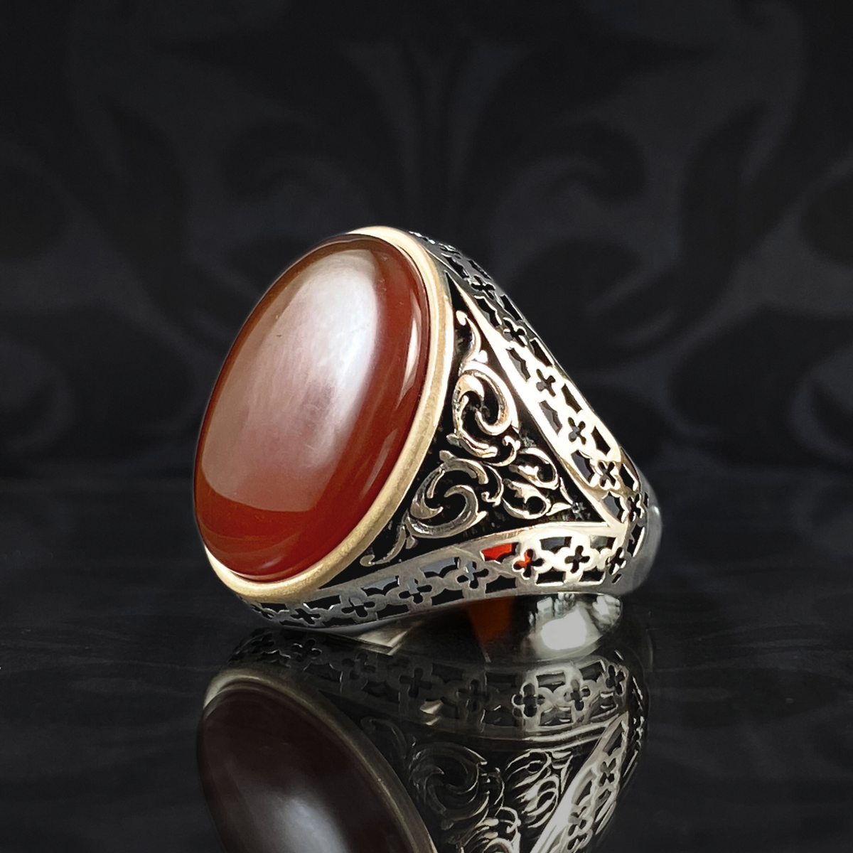 Red Agate Stone 925 Sterling Silver Men Ring