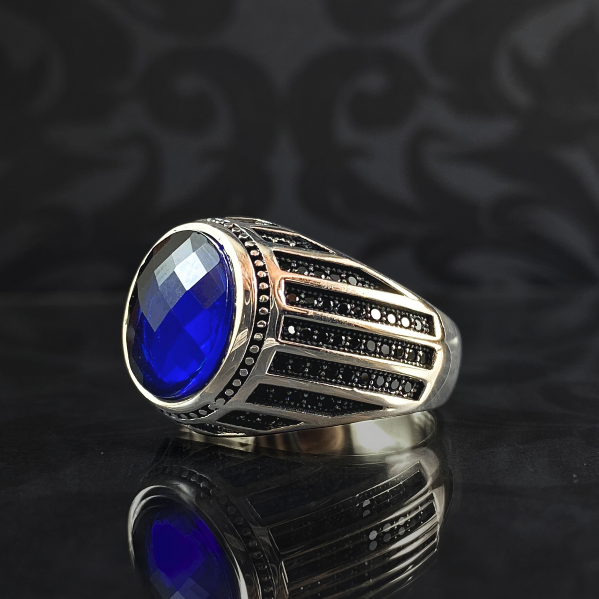 Minimalist Sapphire Gemstone 925 Sterling Silver Men Ring