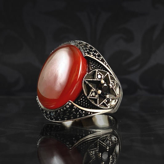 Red Agate Gemstone 925 Sterling Silver Men Handmade Ring